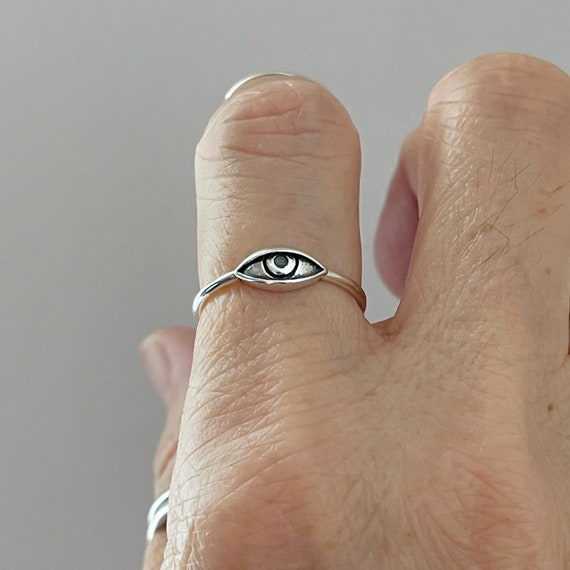 Sterling Silver Small Evil Eye Ring, Silver Ring, Eye Ring