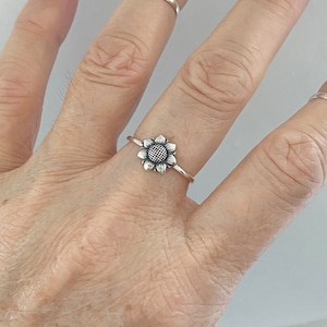 Sterling Silver Sunflower Ring, Dainty Ring, Boho Ring, Flower Ring