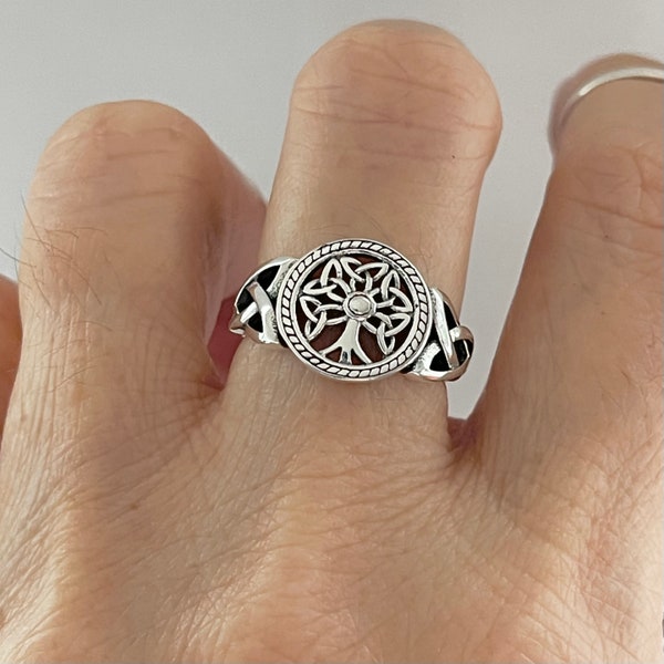 Sterling Silver Celtic Triquetras Tree of Life Ring, Celtic Ring, Silver Ring, Triquetra Ring, Celtic Tree Ring
