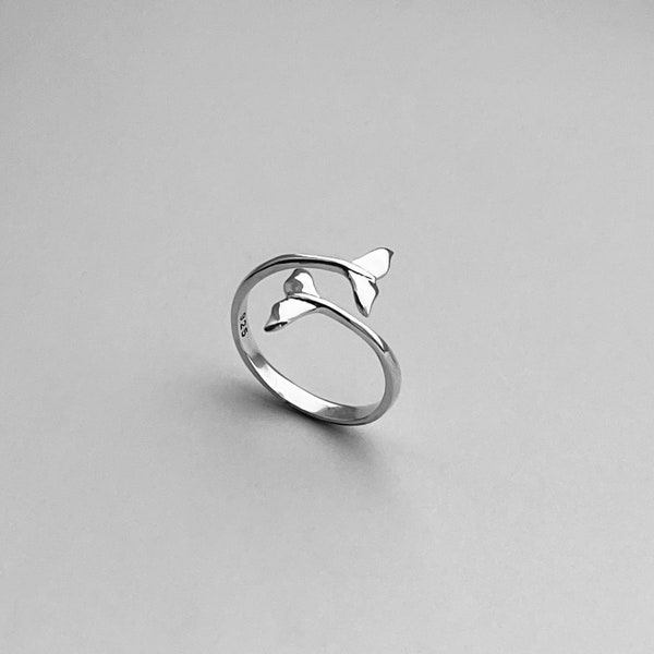 Sterling Silver Delicate Wraparound Whale Tail Ring, Beach Ring, Boho Ring, Silver Ring, Ocean Ring