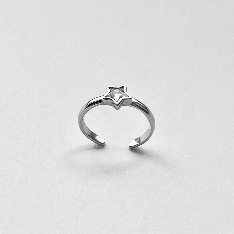 Sterling Silber CZ Stern Zehenring, silberner Ring, kleiner Finger Ring, himmlischen Ring, verstellbarer Ring Bild 7