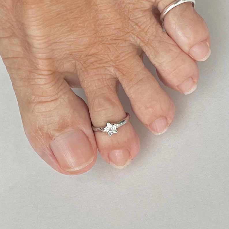 Sterling Silber CZ Stern Zehenring, silberner Ring, kleiner Finger Ring, himmlischen Ring, verstellbarer Ring Bild 6