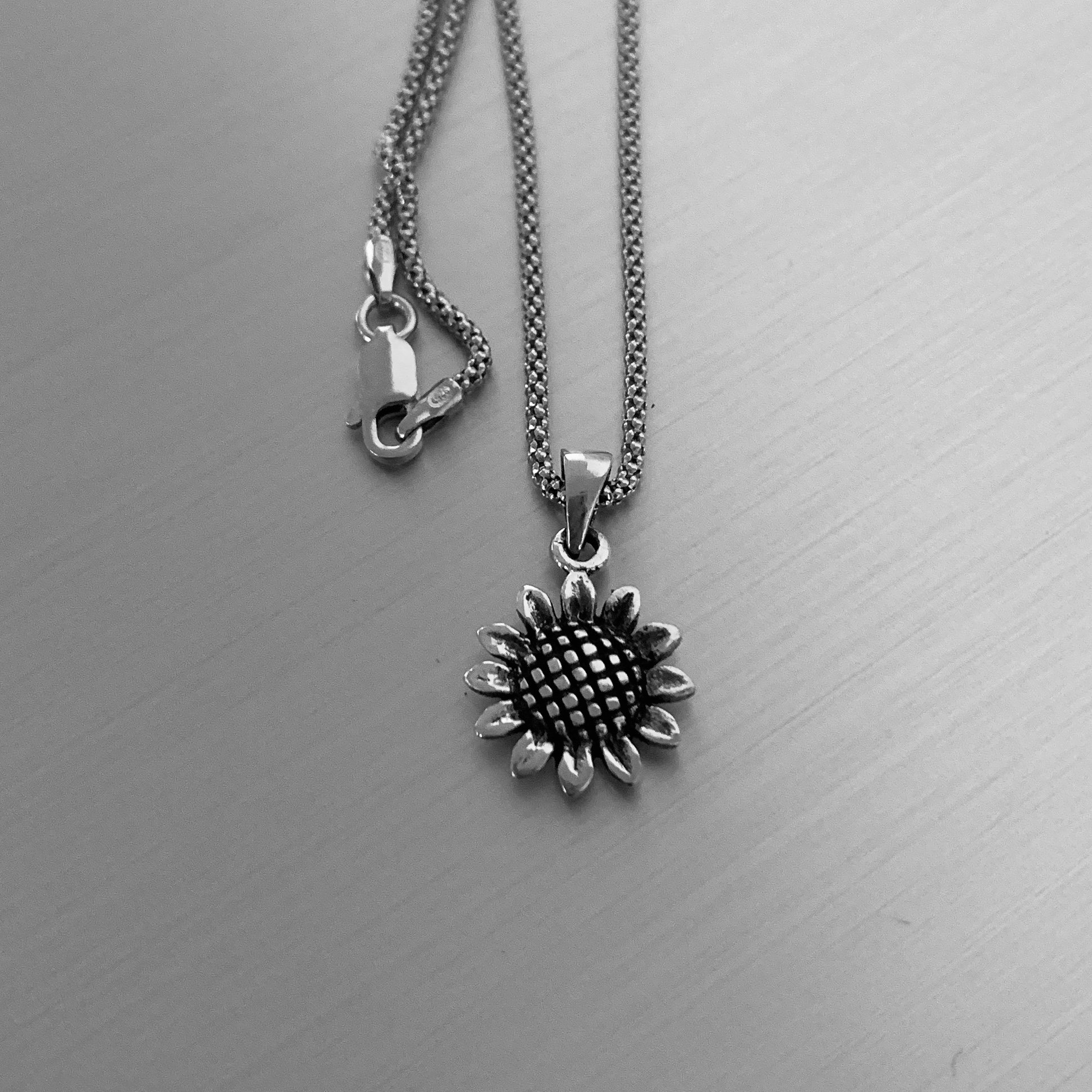 Sterling Silver Sunflower Necklace Boho Necklace Flower Etsy