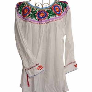 Hand Embroidered Blouse Huipil Floral Embroidered Design Coral