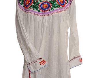 Hand Embroidered Blouse Huipil Floral Embroidered Design Coral