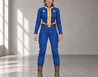 Lucy MacLean Inspired Women Fallout Jumpsuit, Post Apocalyptic Sci-Fi Cosplay Fallout Costume with Cargo Pockets