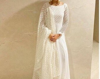white anarkali design