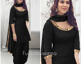 black punjabi suit design with laces