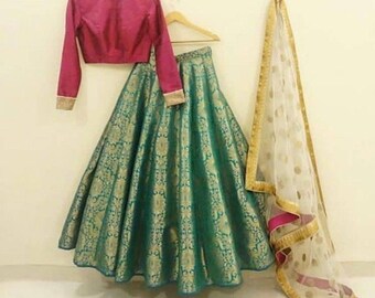 Exclusive Indian banarasee lehenga for women heavy lengha designer lengha lehenga choli lehenga set with silk crop top