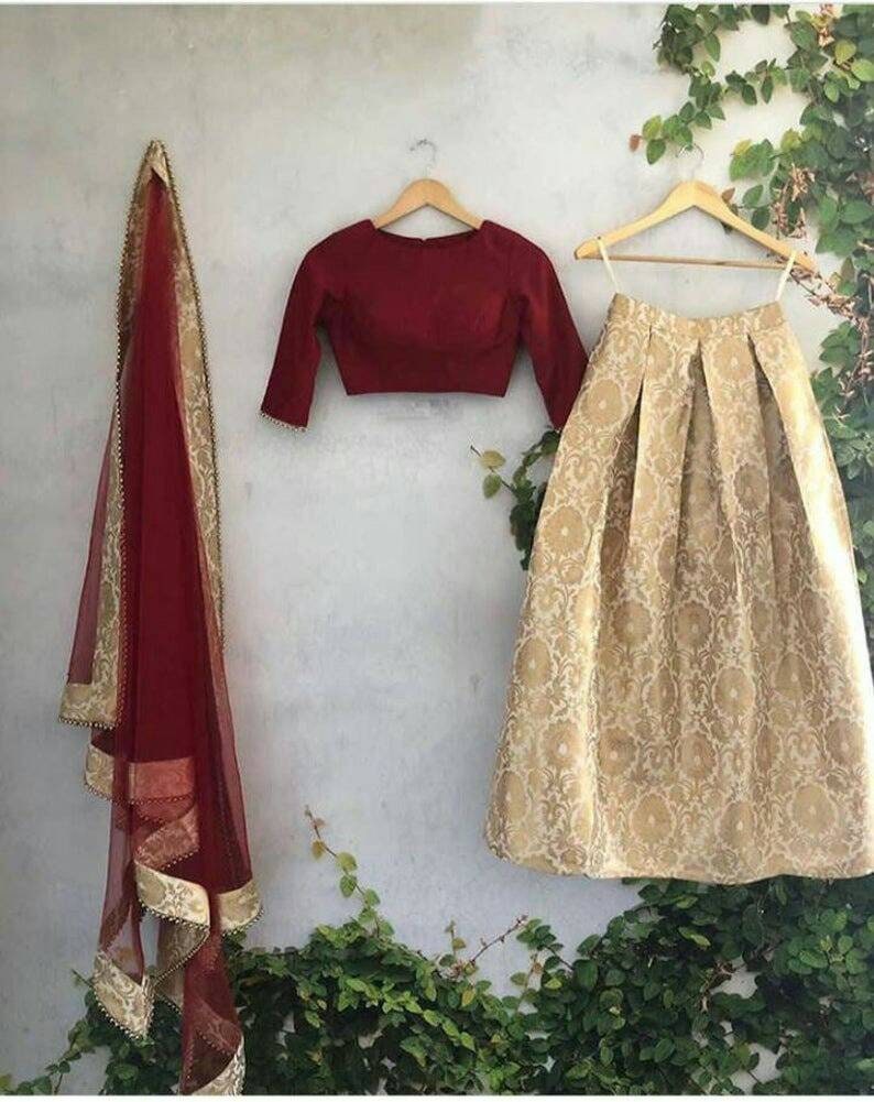 Exclusive Indian banarasee lehenga for women heavy lengha designer lengha lehenga choli lehenga set with silk crop top