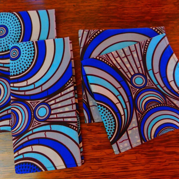 Vibrant Blues 3D African Fabric Napkins - Blue Wax Block Cotton Fabric - Ankara Napkins - Julius Holland Fabric Cloth Napkins - Set of 2