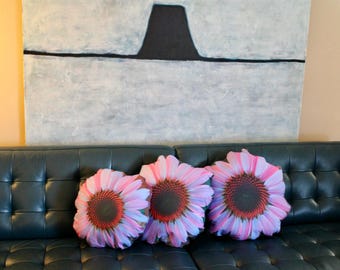 Pink Echinacea Flower Pillow: Photographic Print Cotton Throw Pillow, Garden Decor Handmade in USA