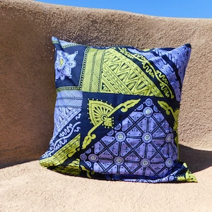 Purple and Lemon Lime Pillow Cover - Wax Block Pagne Throw Cotton Pillow Cover - Authentic Ankara Vlisco Fabric Pillow cover -16X16 or 18X18
