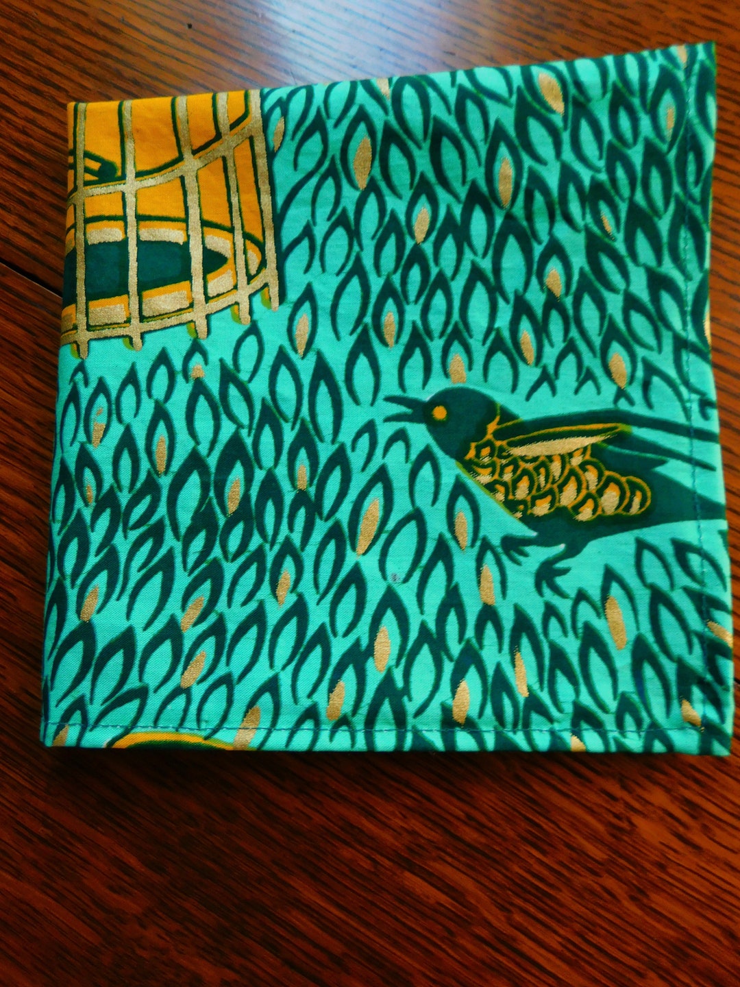 Bird Block Print Cloth Napkins Bird in a Cage Design Cotton Fabric