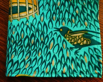 Vlisco Bird Cloth Napkins - Aqua Green & Gold, Set of 2