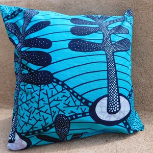 Blue Trees Wax Block Pillow Cover - Blue Stylized Tree Design Pagne Cotton Throw Pillow Cover - Authentic Vlisco Fabric Pillow cover