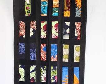 African Fabric Cotton Patchwork Quilt: Baby Blanket, Tabletop Coverlet Wax Block Print
