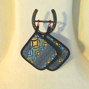 Vlisco Wax Block Print Hot Pads: Geometric Ankara Pot Holders, Set of 2