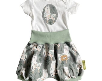Baby Set 2pcs / short pump pants & body / mint green/grey eucalyptus llama