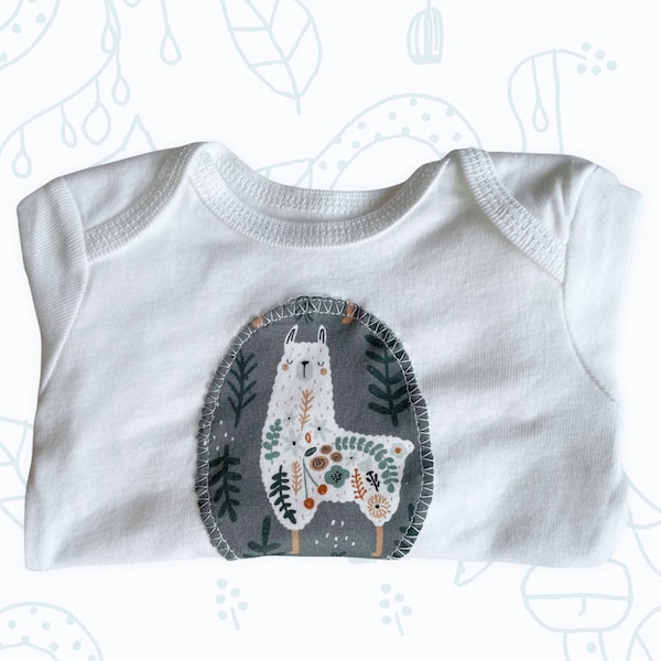 Baby Body Bodysuit Kurzarm weiß/beige für Jungen und Mädchen Eukalyptus Lama