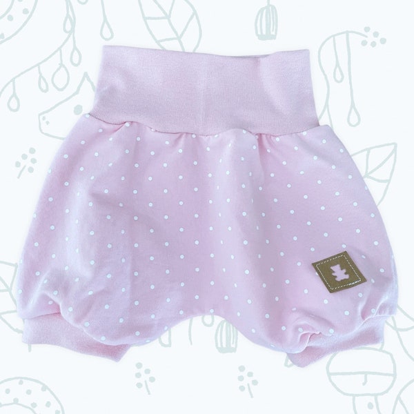 short baby pants - pump pants pink with white dots