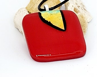 Fused glass red and gold pendant