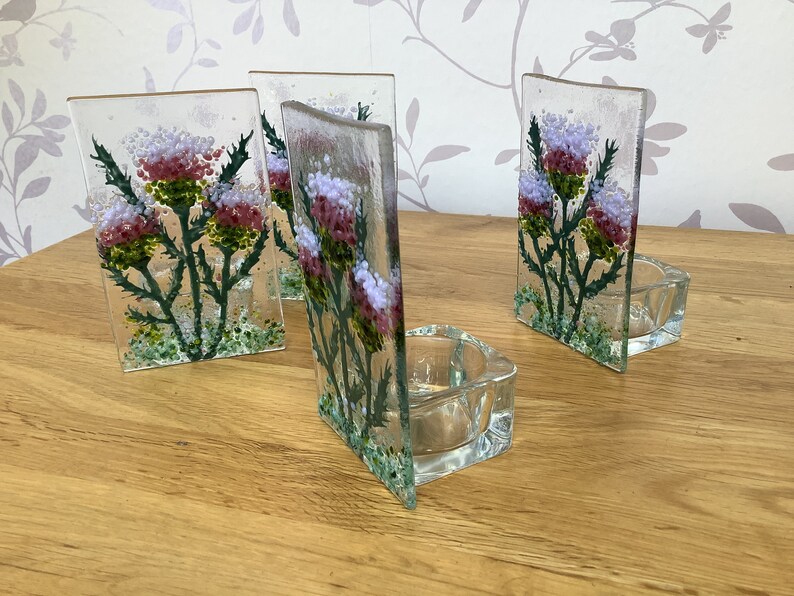 Fused Glass Thistle Flower Tea Light Holder Etsy UK