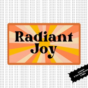 Radiant Joy PNG Bundle, Christian Bible Verse Digital Download, Faith Quote Scripture Art, Psalm 34:5, Retro Mod Inspirational Artwork, Sun