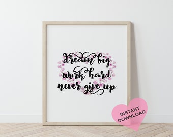 Arte imprimible "Sueña en grande": Decoración de pared con frases inspiradoras (Descarga digital)