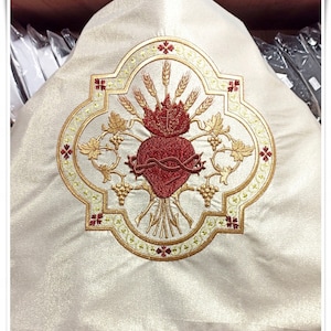 Gold brocade humeral veil Sacred Heart vestments