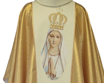 Gold/white reach Embroidered Fatima marian chasuble vestments