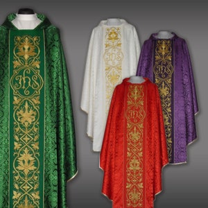 Red damask chasuble vestments
