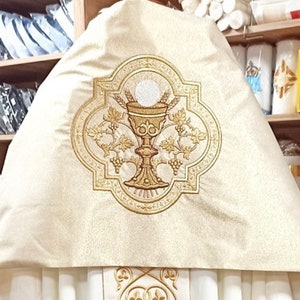 Gold brocate humeral veil chalice design vestments