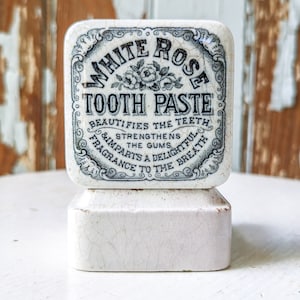 White Rose Tooth Paste Pot - Antique English Advertising Pot - Antique English Advertising Jar - Dundee Marmalade - Stained Ironstone