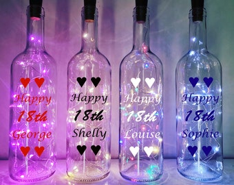 Personalised 18th Birthday Gift - Light Up Wine Bottle - Engraved Happy Birthday - Daughter Son Gift - Best Friend Gift - Present For Her