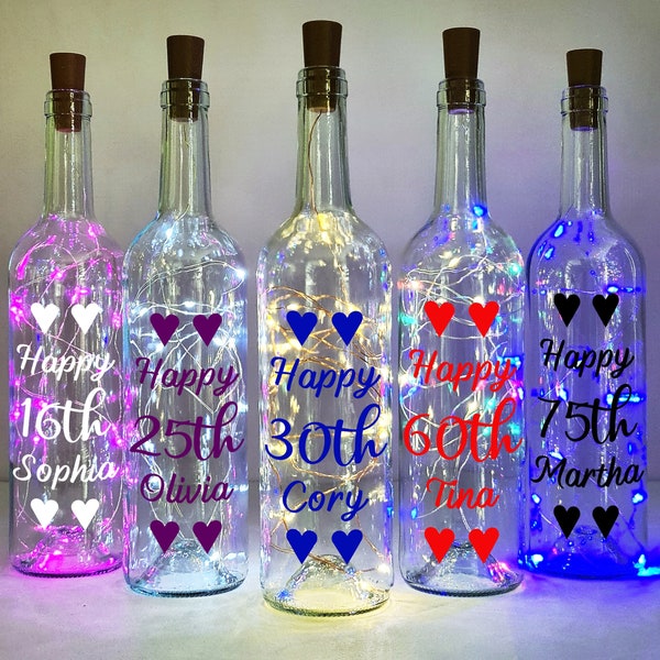 Personalised Birthday Gift, Light Up Wine Bottle, 16th Birthday Gift, 18th Birthday, 21st Birthday, 30th Birthday, Birthday Gift For Her Him