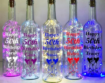 Personalised 50th Birthday Gift For Her, Light Up Balloon Wine Bottle, Birthday Gift For Woman, Best Friend Present, Mum Birthday Gift, Wife