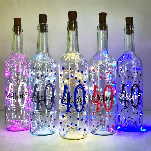 Personalised 40th Birthday Gift For Her, Light Up Stars Wine Bottle, Birthday Gift For Woman, Best Friend Present, Mum Birthday Present