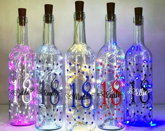 Personalised 18th Birthday Gift For Her, Light Up Stars Wine Bottle, Birthday For Woman, Best Friend, Daughter, Sister, Bestie, Colleague