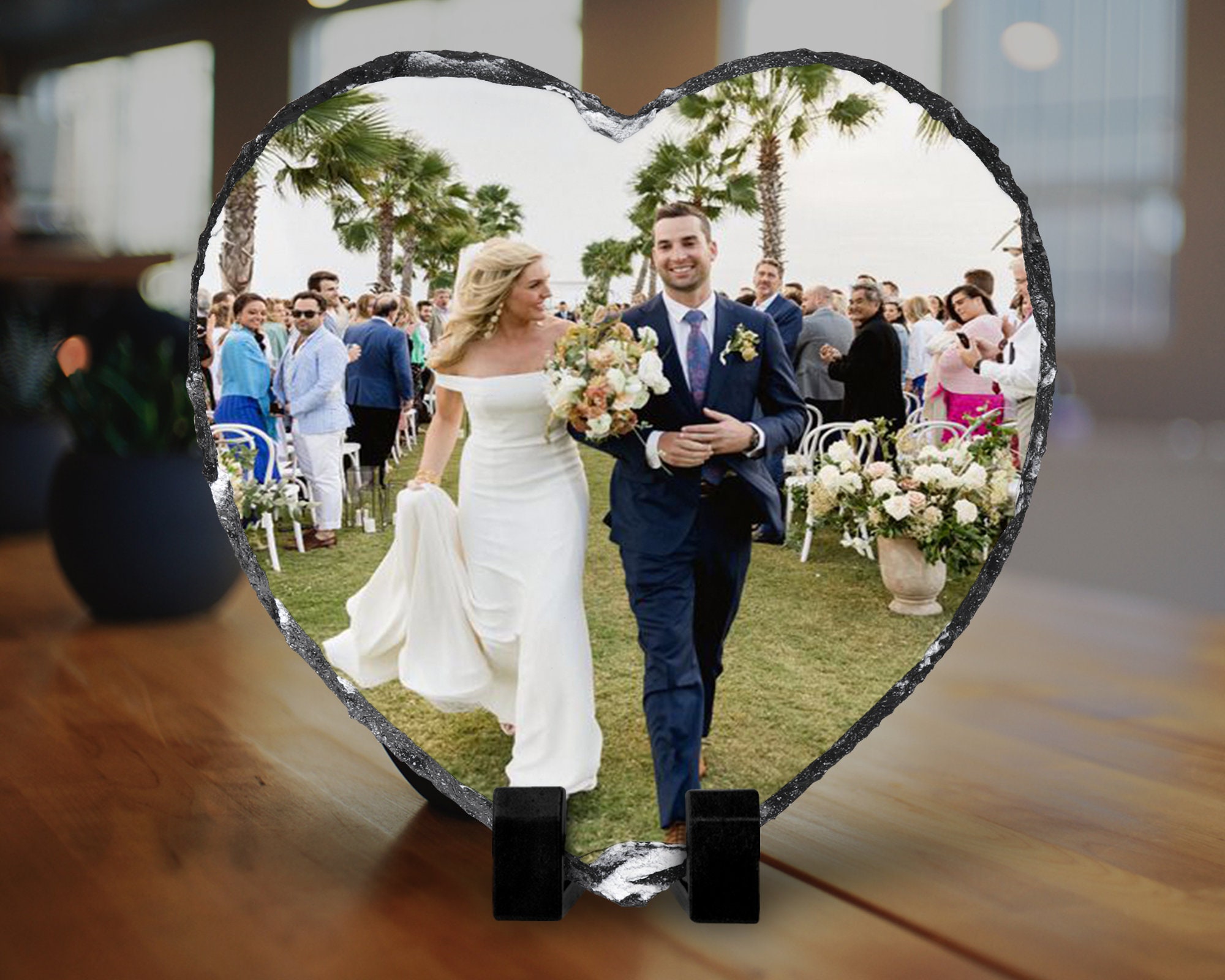 Your Photo On Heart Slate - Cadeau Photo Personnalisé Ardoise Personnalisée Pour Maman Cadre Familia