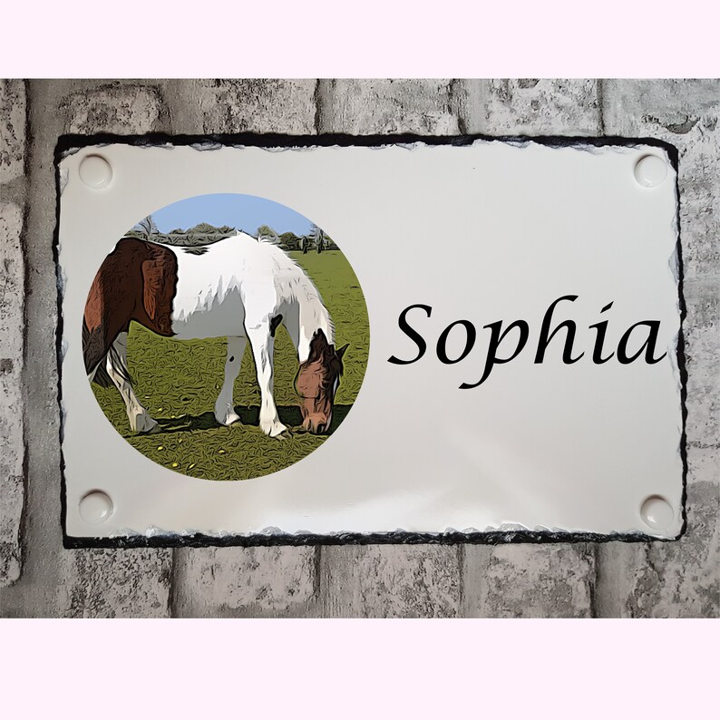 Name And Photo Natural Slate Horse Stable Plaque Custom Made Horse Sign Cartoon Drawing Fully Personalised Engraved In Colour