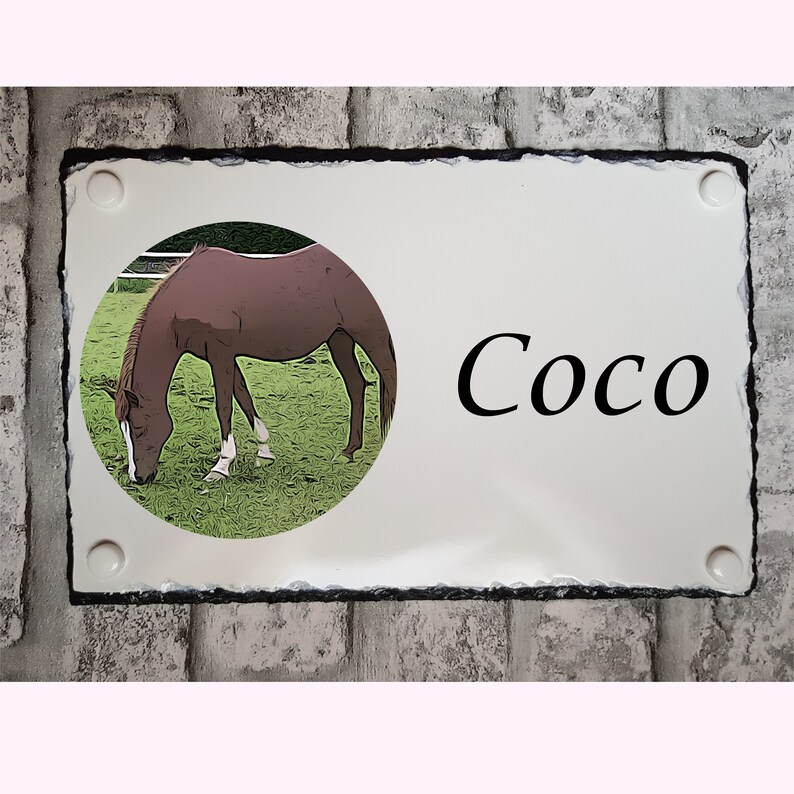 Name And Photo Natural Slate Horse Stable Plaque Custom Made Horse Sign Cartoon Drawing Fully Personalised Engraved In Colour