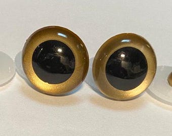 12mm Gold Safety Eyes with Washers: Amigurumi, Teddy Bear, Toy Eyes (2 Pairs)