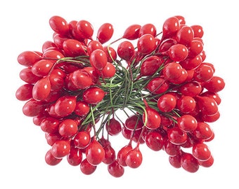 Miniature Christmas tree Berries on Wire Stems - Red - 1/2 inch - 25 pieces Item  2468-11