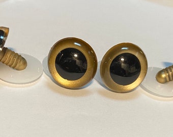 16.5mm Gold Safety Eyes and Washers: 2 Count 1  Pairs with washers Amigurumi Animals Teddy Bear eyes