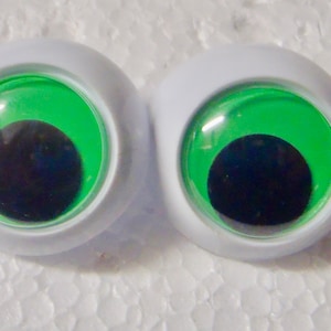 May include: Two large, white plastic googly eyes with green pupils and black centers.