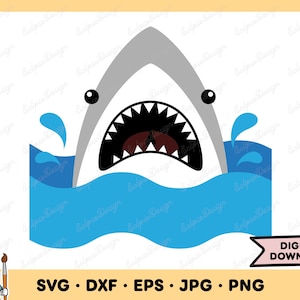 Cara de tiburón SVG Tiburón PNG Gran tiburón blanco Clip Art Archivo de corte Silueta Descarga digital instantánea