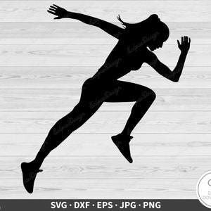 Sprinter Mädchen SVG Laufende Frau Clip Art Cut Datei Silhouette Sofortiger digitaler Download dxf eps png jpg