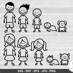 Familia de figuras de palo SVG Clip Art Archivo de corte Silueta Descarga digital instantánea dxf eps png jpg