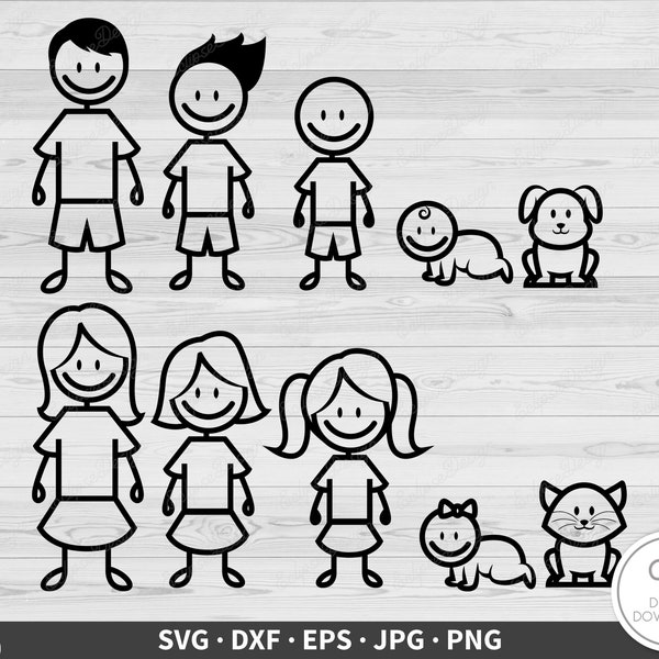 Stick Figure Family SVG • Clip Art Cut File Silhouette dxf eps png jpg • Instant Digital Download